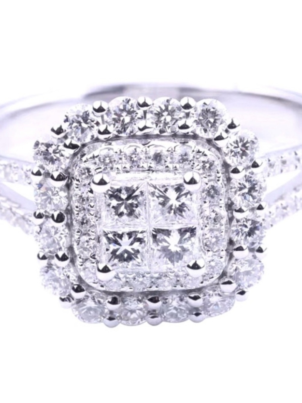 Sterling Silver White Cubic Zirconia Halo Ring- Size 8 - Picture 2 of 4